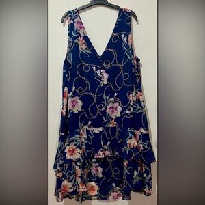 Chic Floral A-Line Dress in Navy with soft pink florals